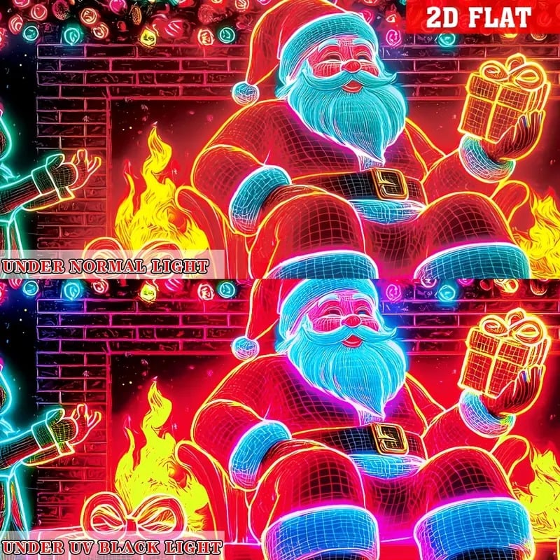 Kalėdinis UV spinduliais aktyvuotas garažo vartų reklaminis skydelis, šviečiantis tamsoje su Kalėdų Senelio ir elfo animacinių filmukų dizainu, lauko ir vidaus vakarėlių dekoracija-LT