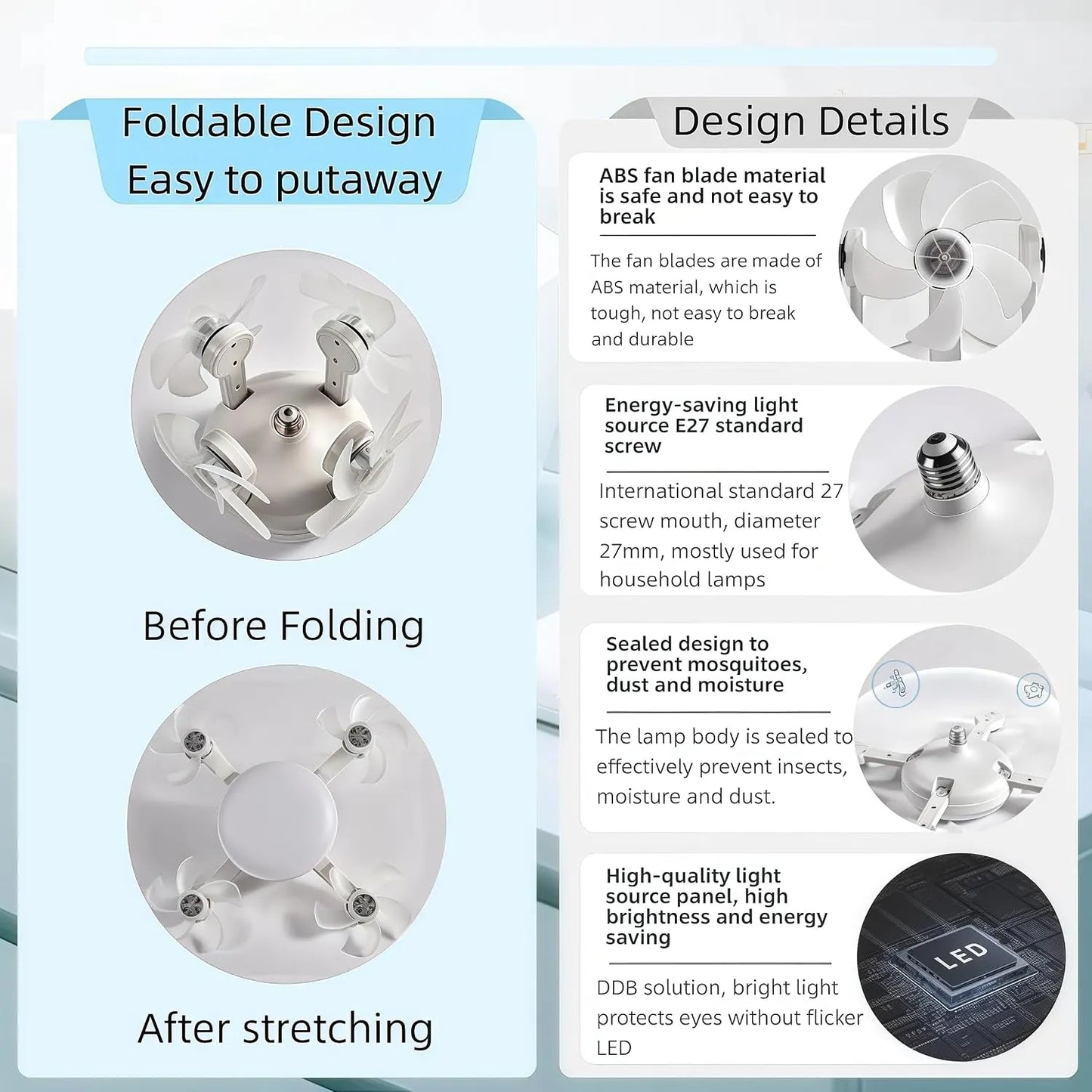 Nowoczesna lampa z wentylatorem sufitowym na gwint E27 (model 2026) – cichy wentylator LED 2 w 1 ze sterowaniem pilotem