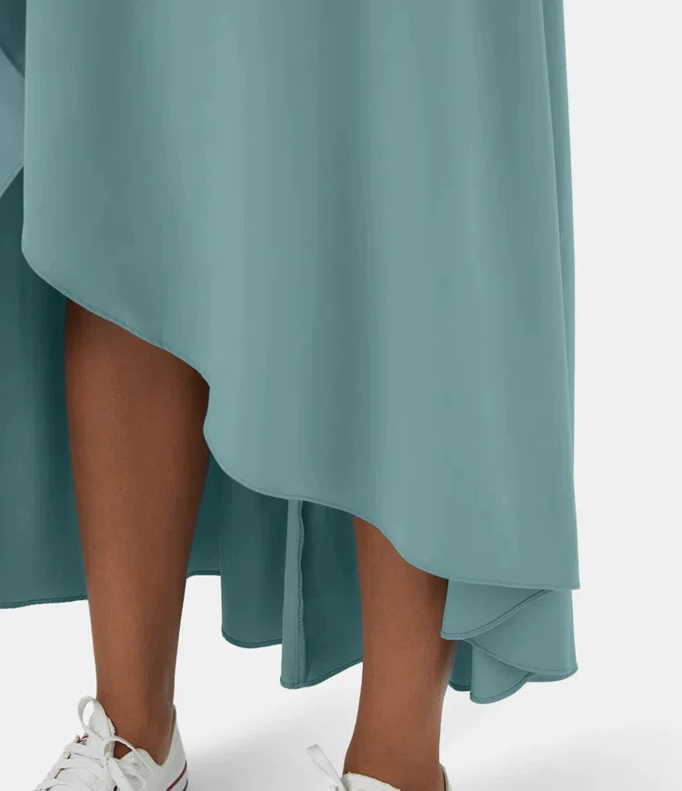 2 viename greitai džiūstantis laisvalaikio midi sijonas su aukštu juosmeniu ir mažais raukiniais-LT