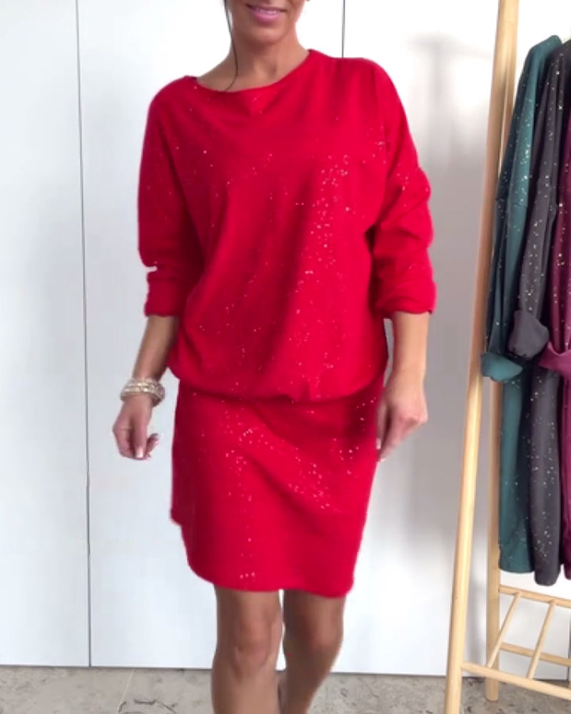 Suknelė su apvalia iškirpte ir subtiliu brokatu-LT