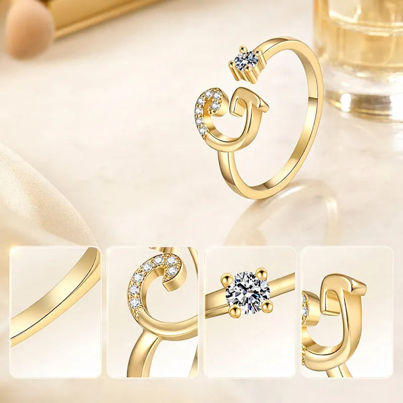 ⏳Ograniczona czasowo zniżka 50%⏰Regulowany pierścionek z inicjałem Sparkle dla kobiet💍