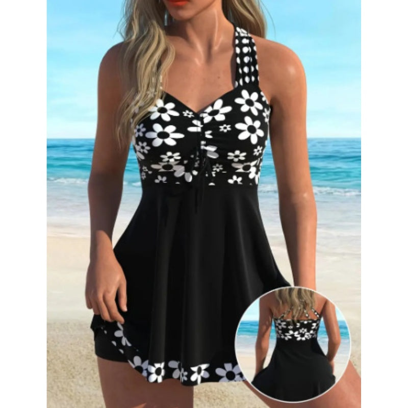 🌸 TERAZ 50% TANIEJ! ☀️ Damskie stroje kąpielowe typu tankini z kwiatowym nadrukiem i szortami – szybkoschnący materiał, wygodny krój i skromne krycie 🏖️