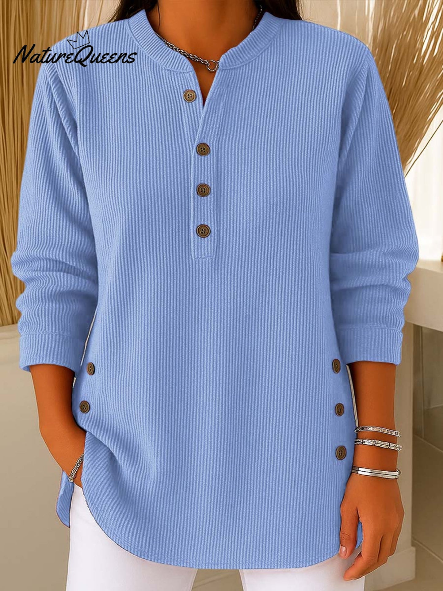 Moteriškas laisvo kirpimo, ilgomis rankovėmis, vienspalvis megztinis-LT