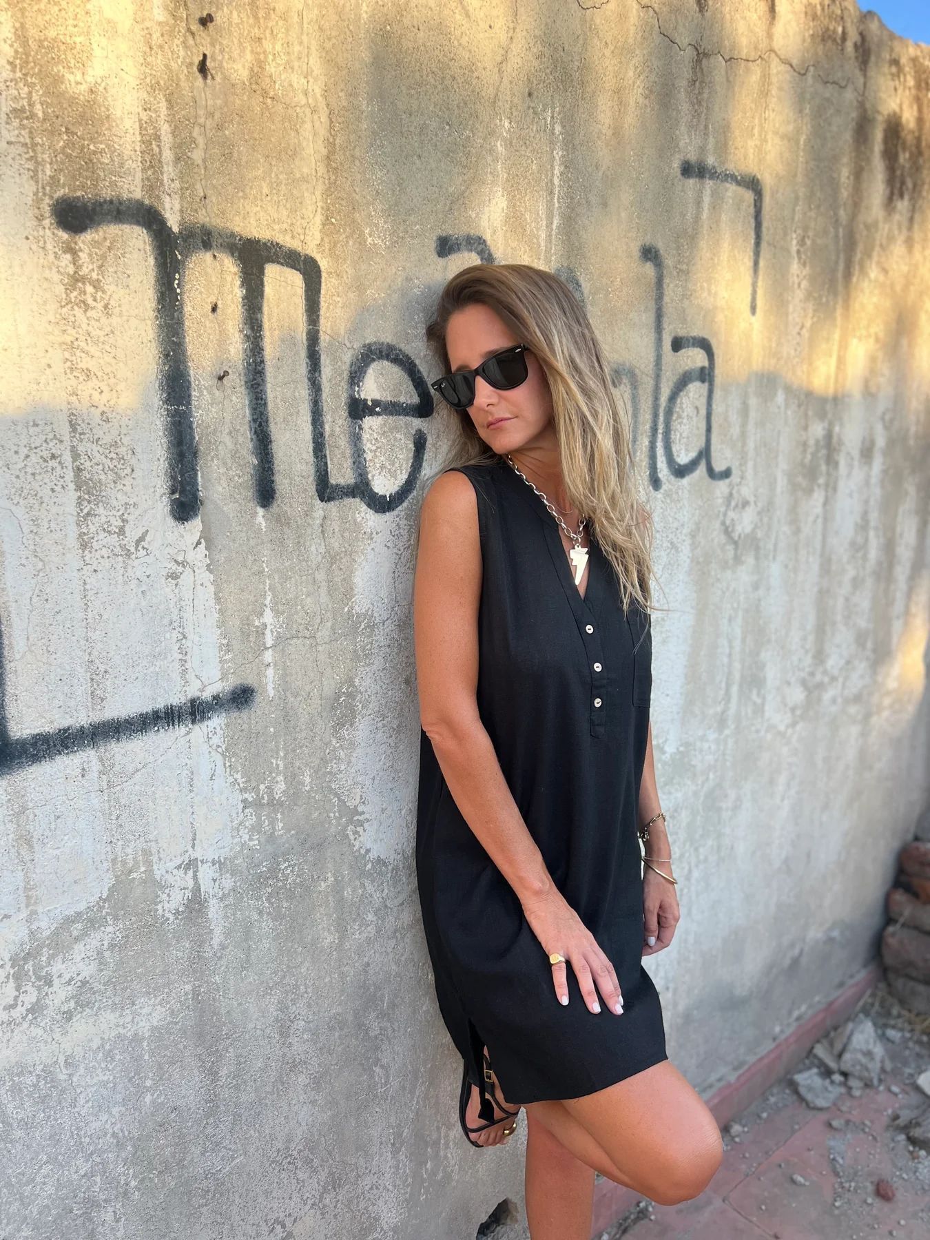 Γυναικείο μονόχρωμο φόρεμα από βαμβάκι και λινό-GR