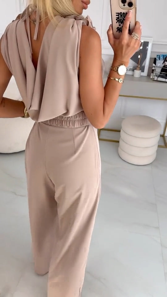 Moteriškas vasarinis kombinezonas be rankovių su 3D gėlių raštu ir V formos iškirpte-LT