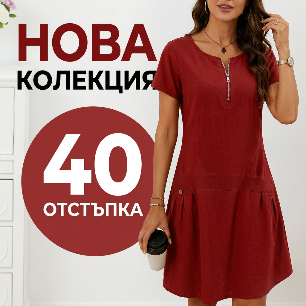 🎁Nowość 40% TANIEJ💥Sukienka damska z zamkiem błyskawicznym do połowy i kieszenią na guzik