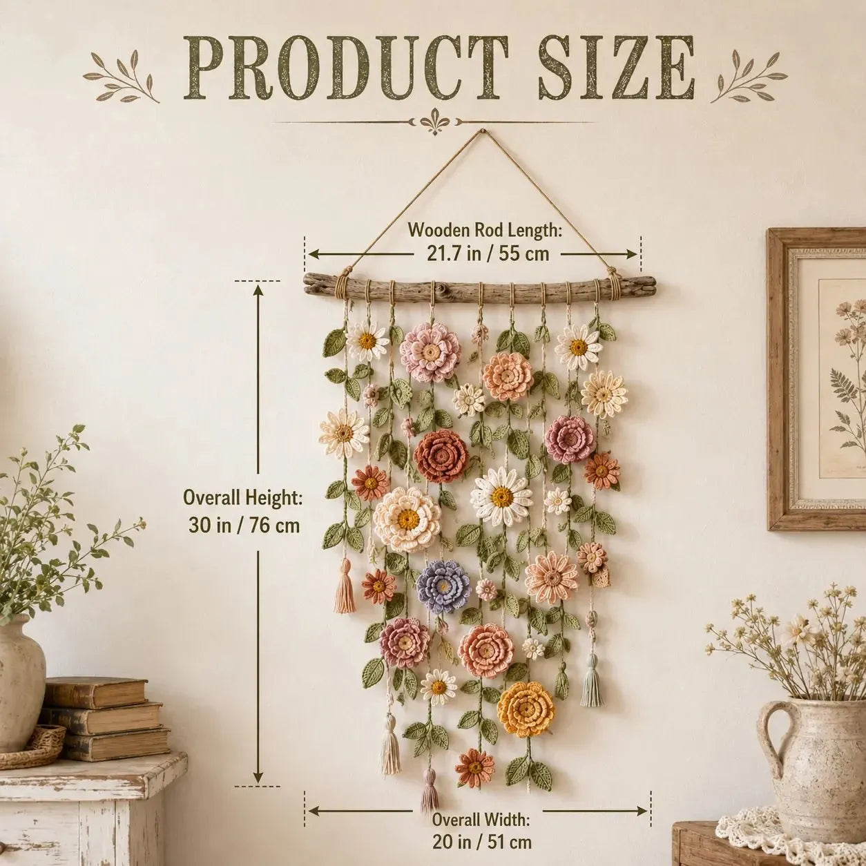 🌸Boho szydełkowa dekoracja ścienna z kwiatami