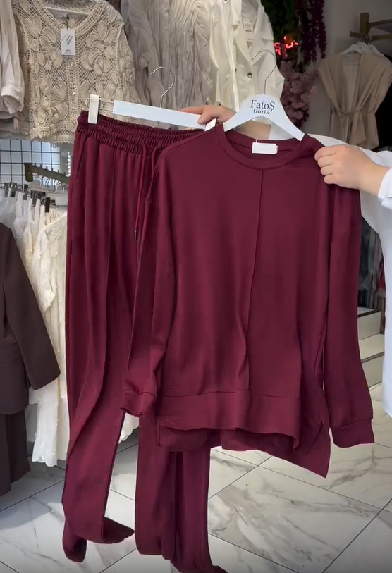 Conjunto de pantalón de algodón de manga larga y cuello redondo para mujer-ES