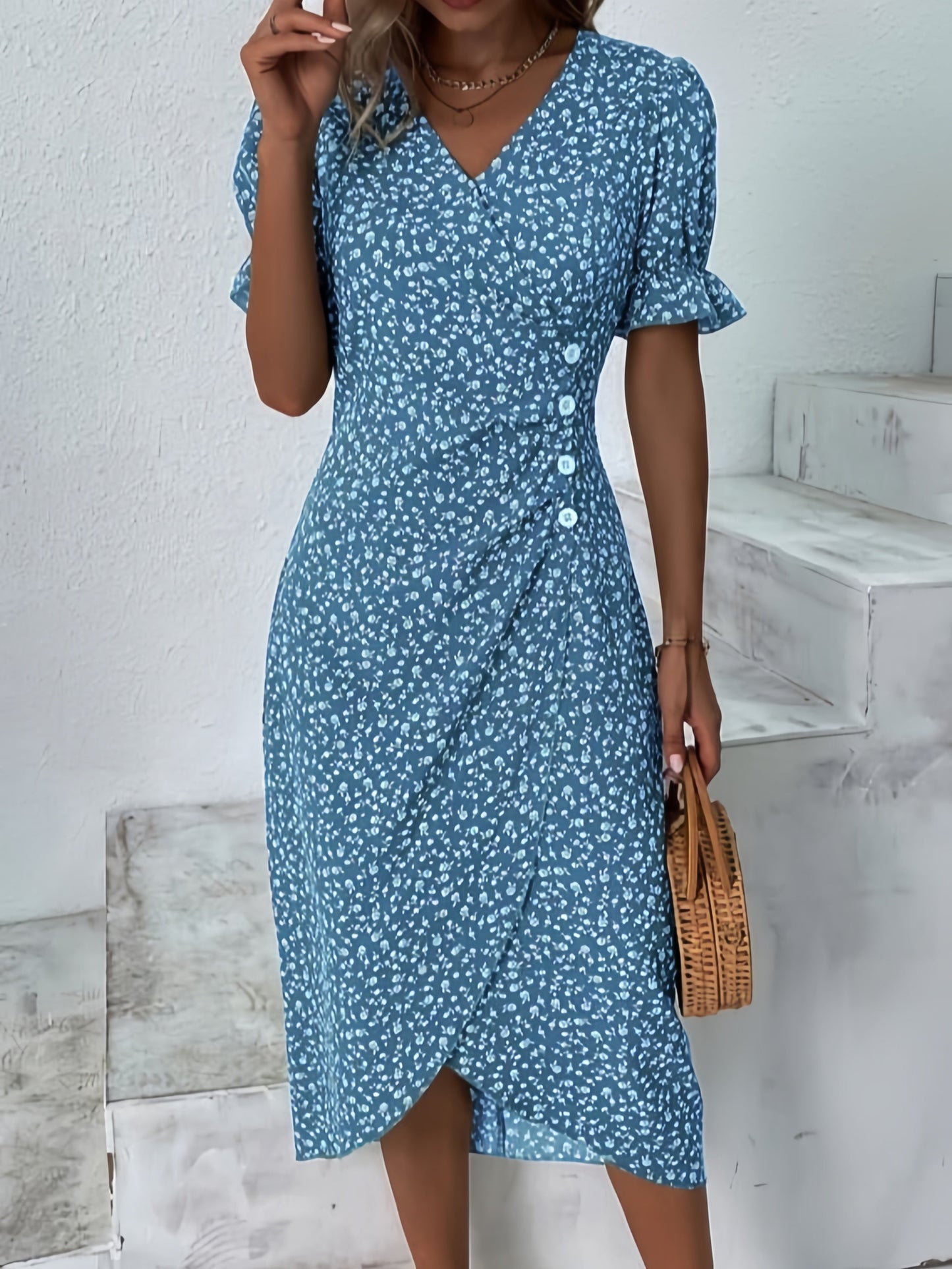 🌷Γυναικείο casual φόρεμα, wrap dress, floral φόρεμα-GR
