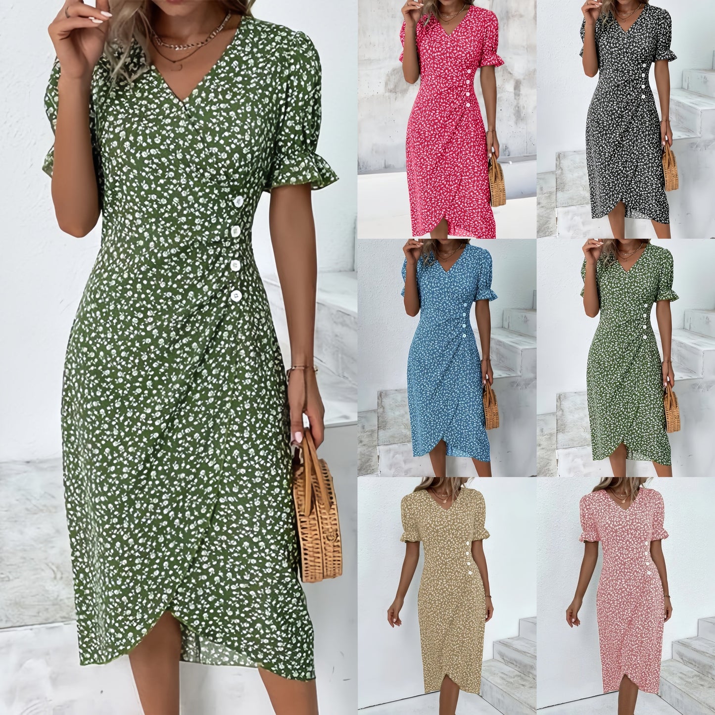 🌷Γυναικείο casual φόρεμα, wrap dress, floral φόρεμα-GR