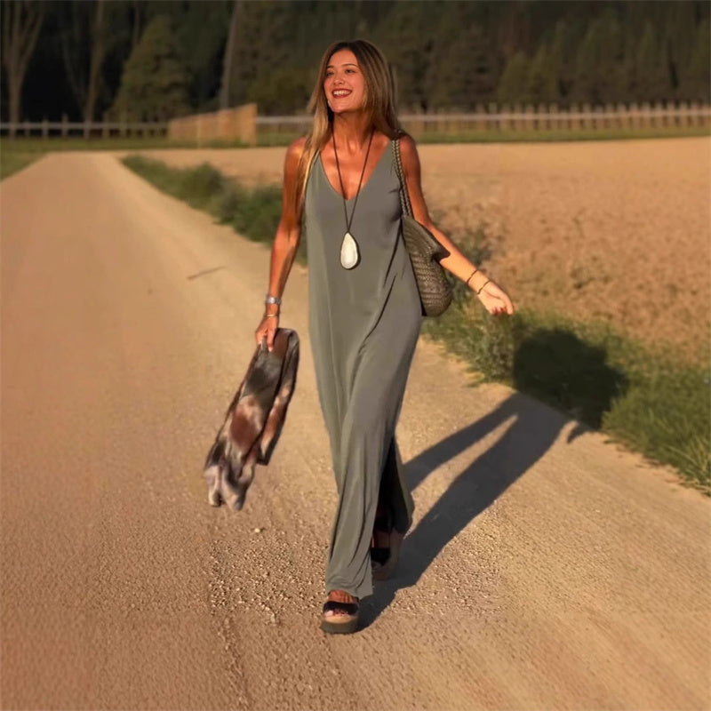 🔥👗Moteriška maksi suknelė su miela iškirpte-LT