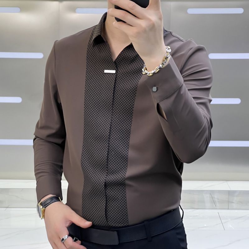 👔 Męska koszula Patchwork w stylu Business Casual