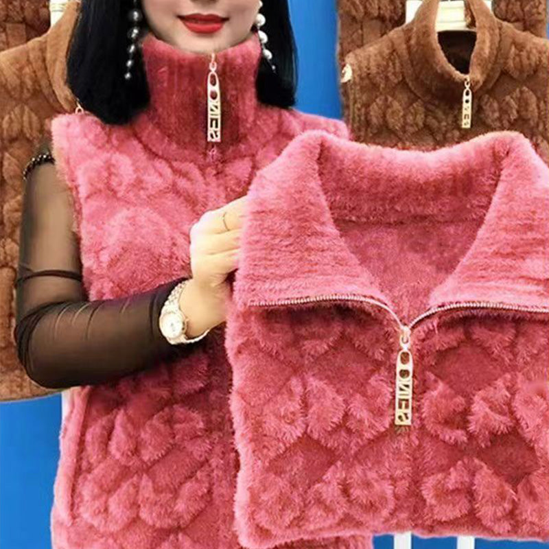 ženski winter brezrokavnik iz umetnega krzna za toplo modo brez rokavov-SI