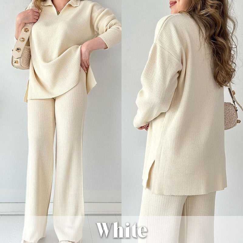 🔥Φθινοπωρινό-χειμωνιάτικο πλεκτό σετ δύο τεμαχίων με μυτερή λαιμόκοψη🎁-LT