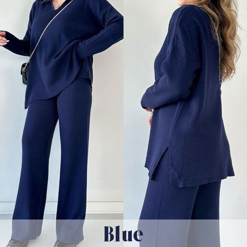 🔥Φθινοπωρινό-χειμωνιάτικο πλεκτό σετ δύο τεμαχίων με μυτερή λαιμόκοψη🎁-LT