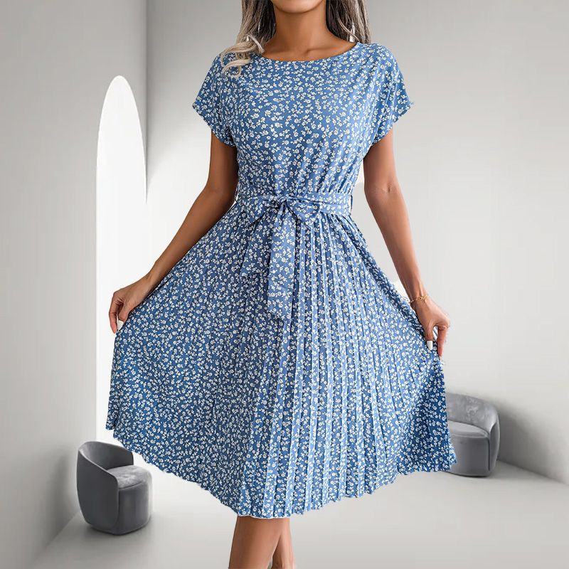 🎁2025 Hot Summer Sale🎁 Γυναικείο φλοράλ κοντομάνικο πλισέ φόρεμα👗 (6 χρώματα με τσέπες)-GR