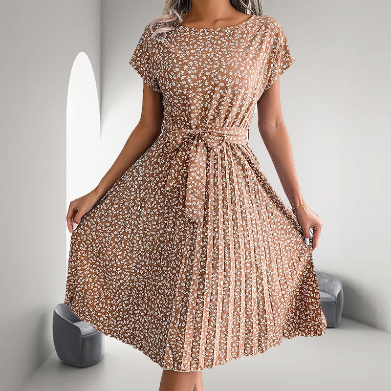 🎁2025 m. karštas vasaros išpardavimas🎁 Moteriška gėlėta suknelė trumpomis rankovėmis klostuota👗 (6 spalvos su kišenėmis)-LT