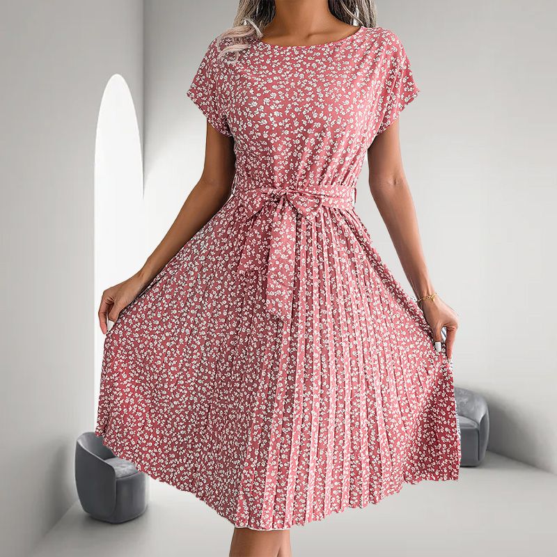 🎁2025 Hot Summer Sale🎁 Γυναικείο φλοράλ κοντομάνικο πλισέ φόρεμα👗 (6 χρώματα με τσέπες)-GR