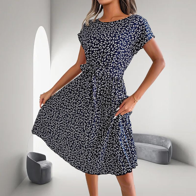 🎁2025 Hot Summer Sale🎁 Γυναικείο φλοράλ κοντομάνικο πλισέ φόρεμα👗 (6 χρώματα με τσέπες)-GR