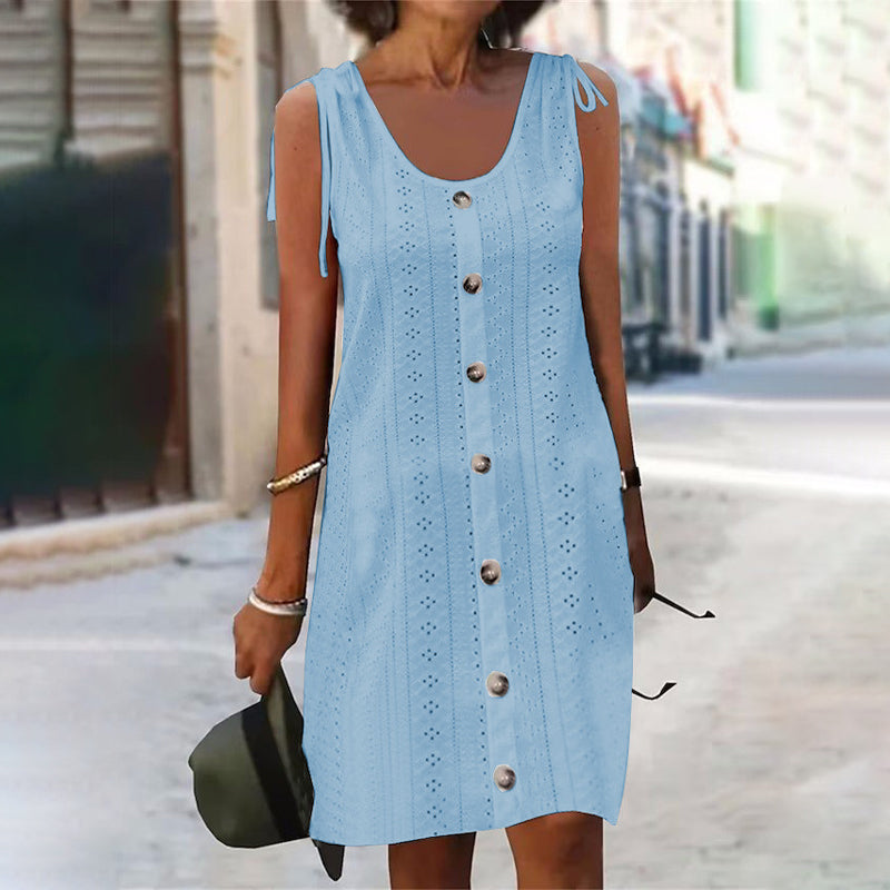 Αμάνικο πλεκτό φόρεμα με λαιμόκοψη σε σχήμα U-GR