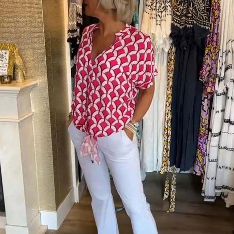 💖Απλό κοντομάνικο φόρεμα με V λαιμόκοψη-LT