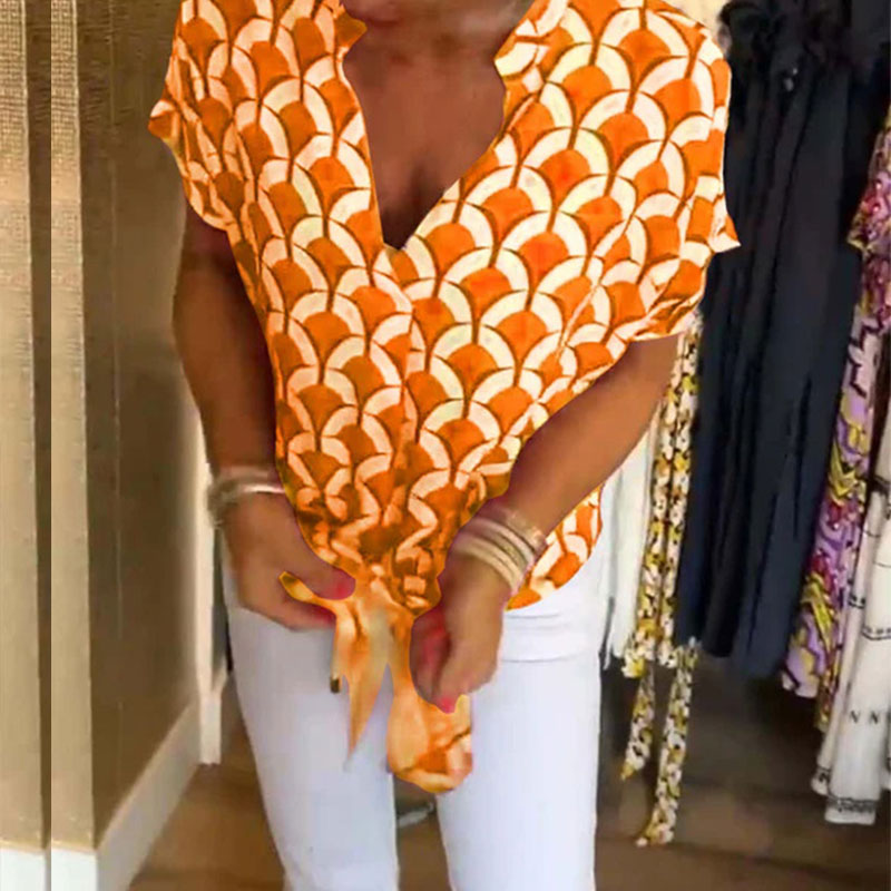 💖Απλό κοντομάνικο φόρεμα με V λαιμόκοψη-LT