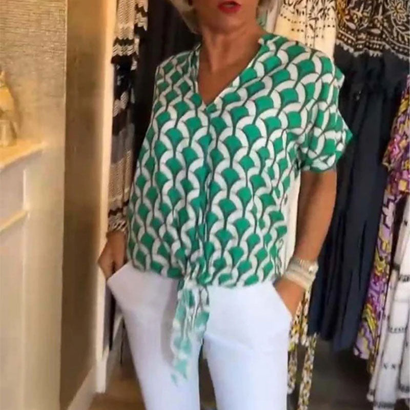 💖Απλό κοντομάνικο φόρεμα με V λαιμόκοψη-LT