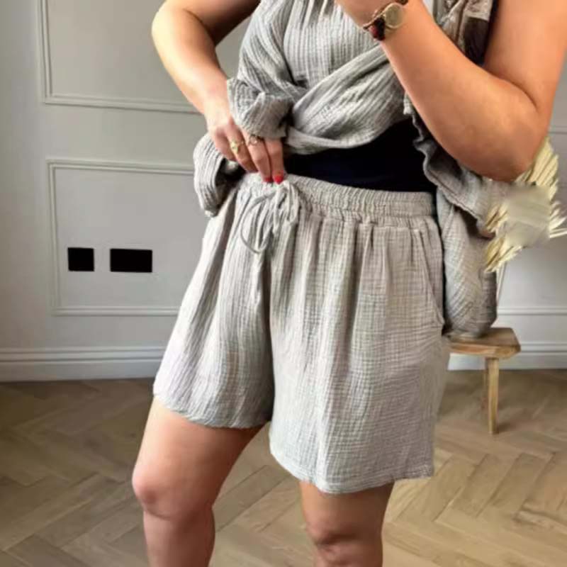 💗Σύνδεσμος de mujer de short y top de estopilla con volantes