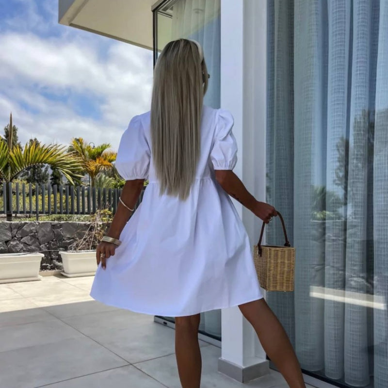 💕 Φόρεμα με φουσκωτά μανίκια και φιόγκο πράστε σε κατάρα χρώμα-GR