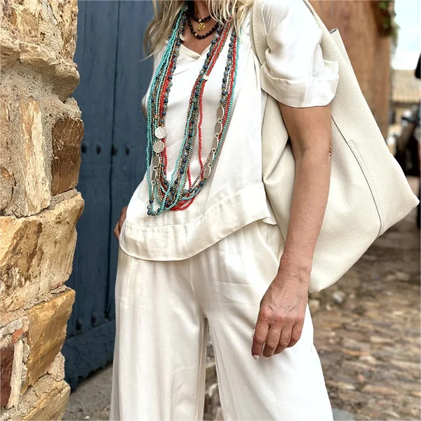 💝Trumpomis rankovėmis, plačiomis kojomis, 2 parti komplektas✨-LT