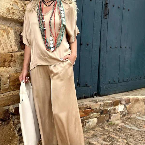 💝Trumpomis rankovėmis, plačiomis kojomis, 2 parti komplektas✨-LT