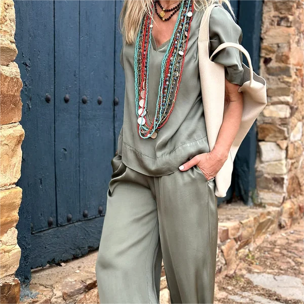 💝Trumpomis rankovėmis, plačiomis kojomis, 2 parti komplektas✨-LT