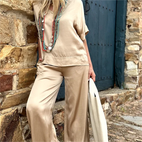 💝Trumpomis rankovėmis, plačiomis kojomis, 2 parti komplektas✨-LT