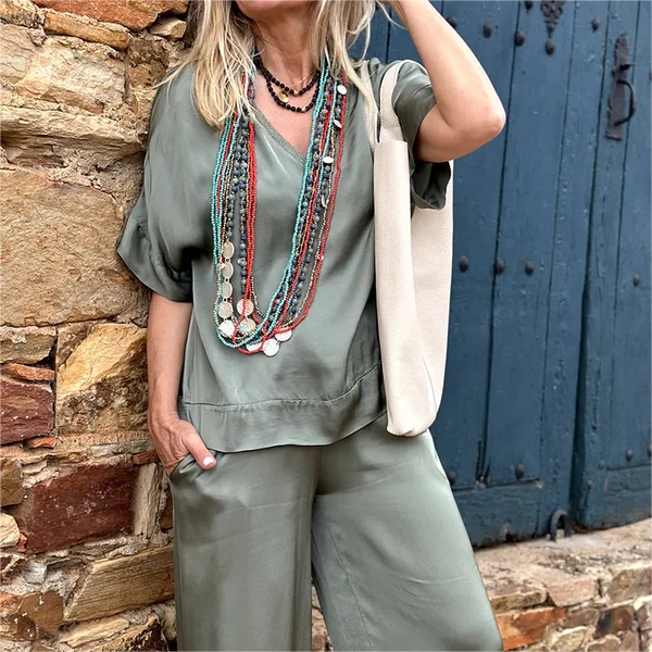 💝Trumpomis rankovėmis, plačiomis kojomis, 2 parti komplektas✨-LT