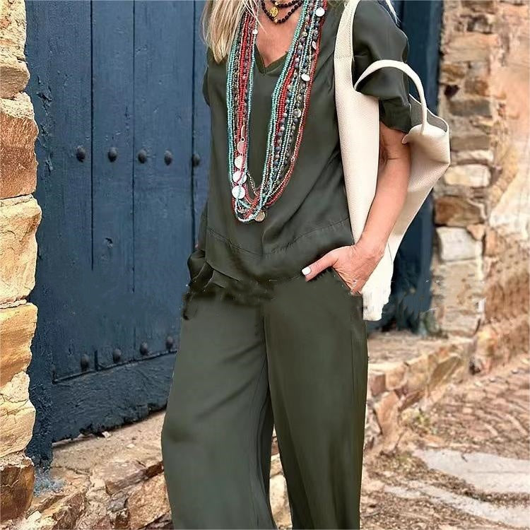 💝Trumpomis rankovėmis, plačiomis kojomis, 2 parti komplektas✨-LT