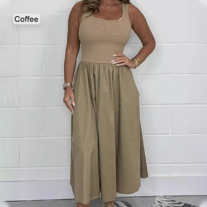 🌷 Φόρεμα αμάνικο σε σχήμα Α από την Moeks με λαιμόκοψη με χάντρες-EE