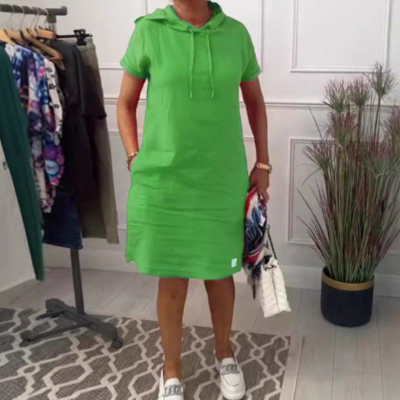 Puuvillased ja linased naiste kleidid taskute ja kapuitsedega