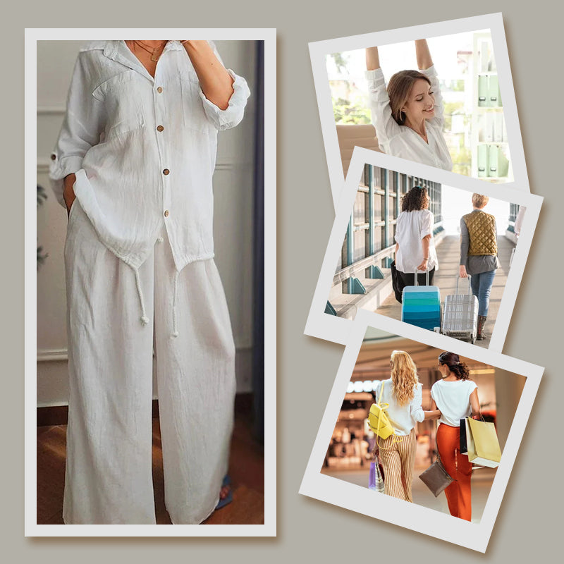 Top din bumbak a v cu tiv s cordon și pantaloni din bumbac și in