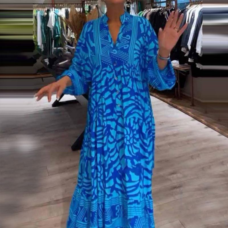 Γυναικείο φαρδύ φόρεμα με σχέδιο και λαιμόκοψη σε V-GR