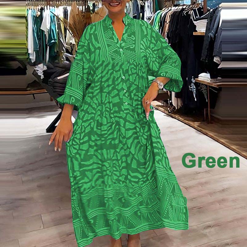 Γυναικείο φαρδύ φόρεμα με σχέδιο και λαιμόκοψη σε V-GR