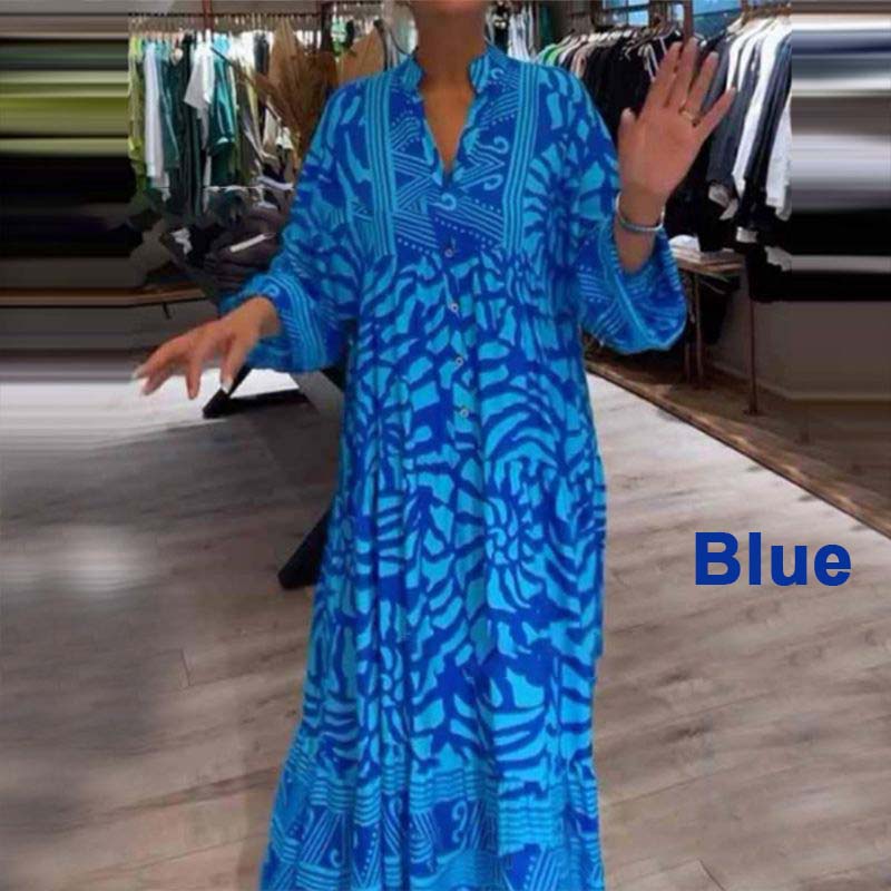 Γυναικείο φαρδύ φόρεμα με σχέδιο και λαιμόκοψη σε V-GR