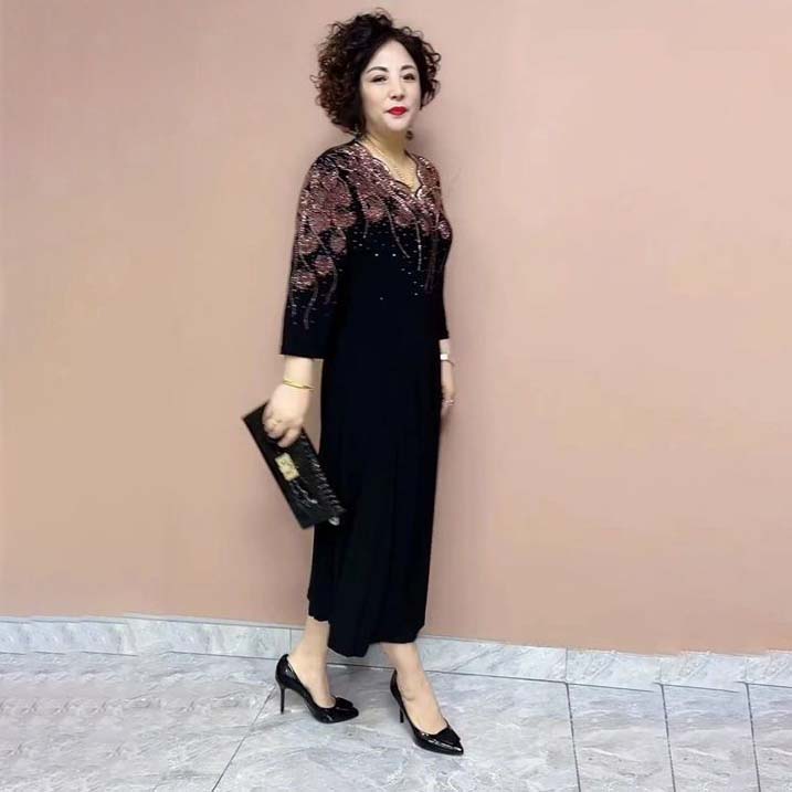 Κομψά γυναικεία φορέματα με λαμπερή λαιμόκοψη-LT