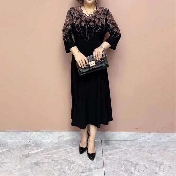 Κομψά γυναικεία φορέματα με λαμπερή λαιμόκοψη-LT