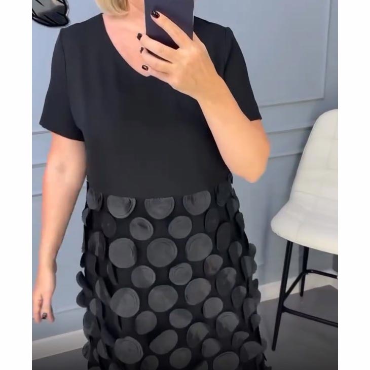 Moteriška elegantiška juoda suknelė su V formos iškirpte ir netaisyklingo švarko dviejų dalių komplektas-LT