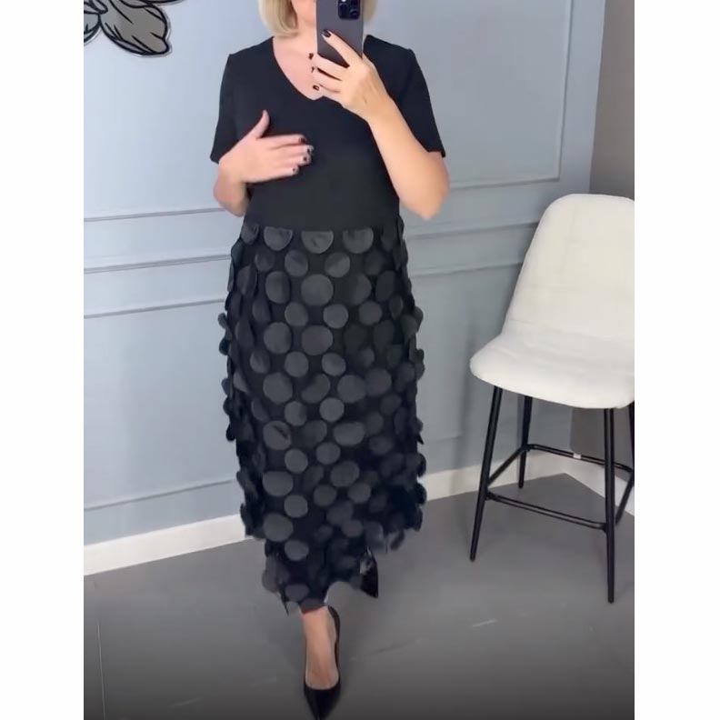 Moteriška elegantiška juoda suknelė su V formos iškirpte ir netaisyklingo švarko dviejų dalių komplektas-LT