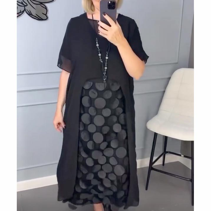 Moteriška elegantiška juoda suknelė su V formos iškirpte ir netaisyklingo švarko dviejų dalių komplektas-LT