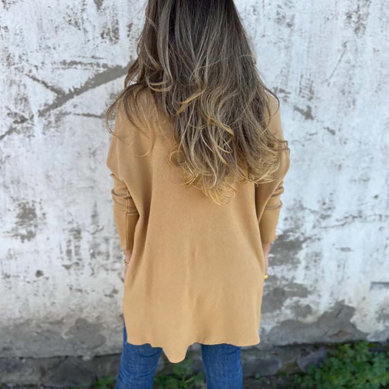 💕Άνετη γυναικεία πλεκτή μακρυμάνικη μπλούζα με σχισμή στο πάνω μέρος-LT