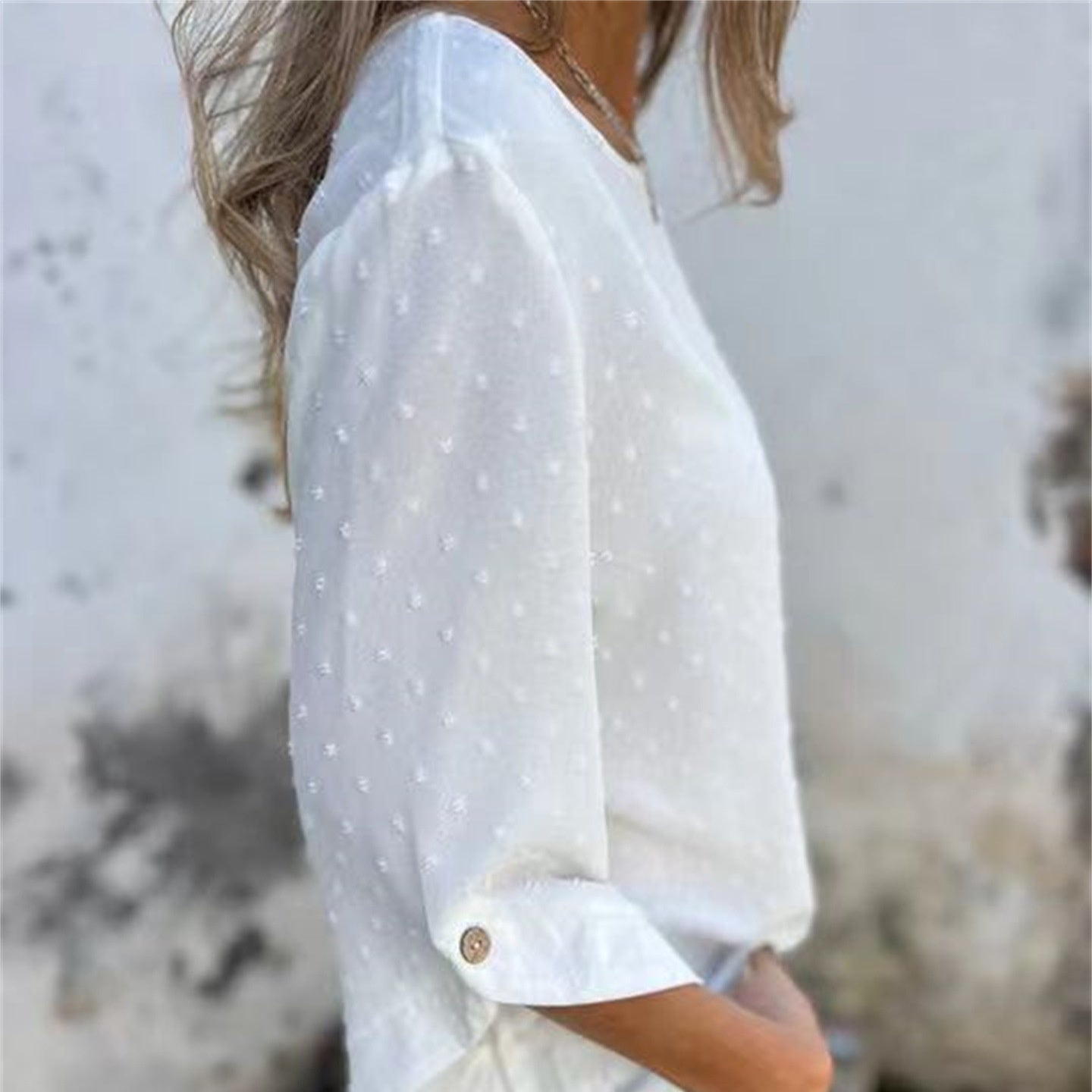 Dámske žakárové tričko s výstrihom-GR