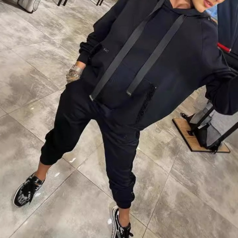 🌷Sügise uued toted✨ Naiste nööriga kapuutsiga top &amp; püksid 2-osaline komplekt-EE