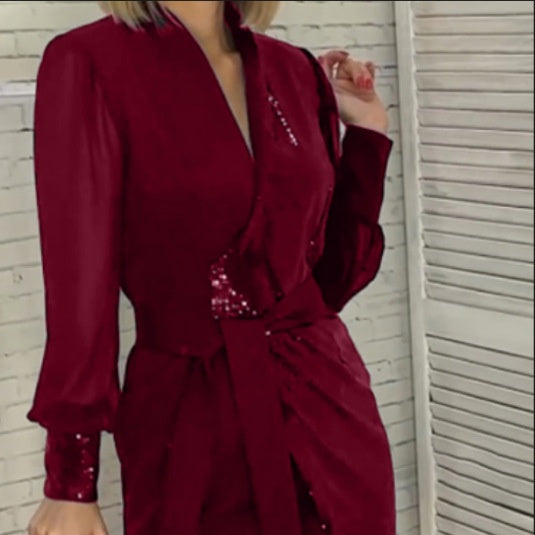 💟Γυναικείο φόρεμα με λαιμόκοψη V και πούλιες-GR